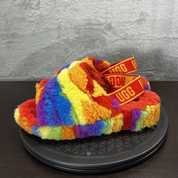 UGG Fluff Yeah Womens Size 8 Slide Rainbow Slide Slip On Comfort Slippers - Picture 5 of 10
